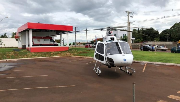 Helicóptero do Samu transporta homem que sofreu um infarto em Cafelândia