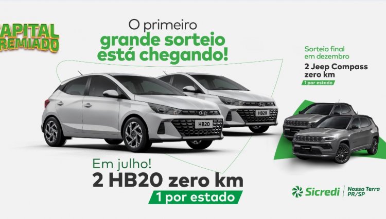 Sorteio dos primeiros carros da Campanha Capital Premiado Sicredi Nossa Terra PR/SP acontece em julho