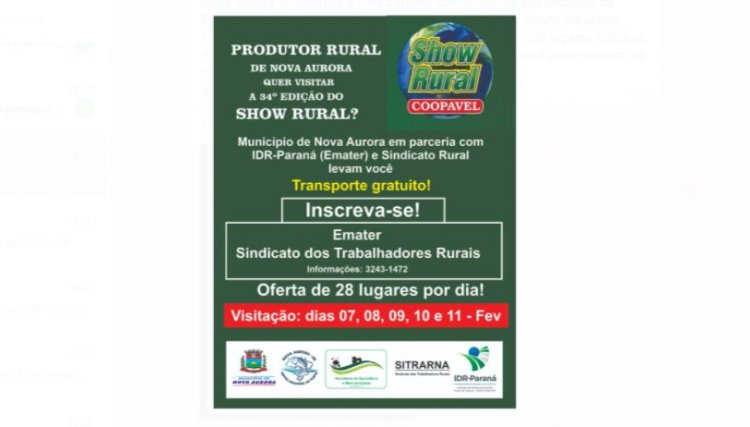 Prefeitura de Nova Aurora disponibiliza ônibus para o Show Rural 2022